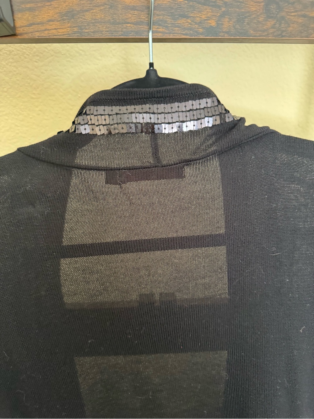 Belldini Black Men’s Sheer-Back Crewneck Sweater with Sequin Collar